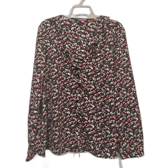Vince Camuto long sleeve top in black multicolor ruffled collar blouse size XXL - Picture 1 of 6